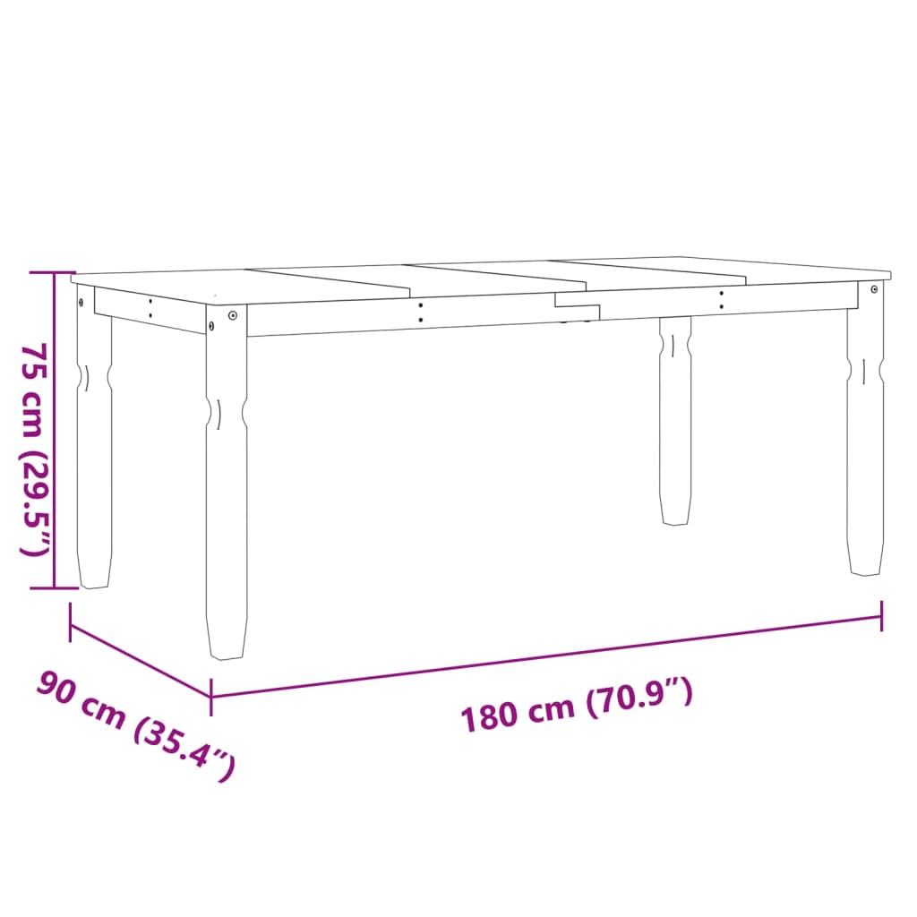 Matbord Corona grå 180x90x75 cm massiv furu