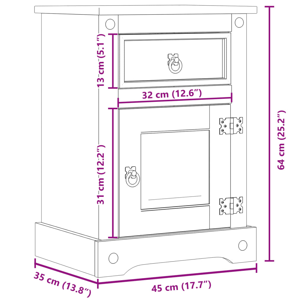 Sängbord Corona 45x35x64 cm massiv furu