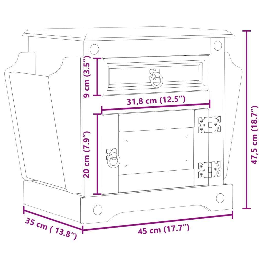 Sängbord Corona 45x35x47,5 cm massiv furu