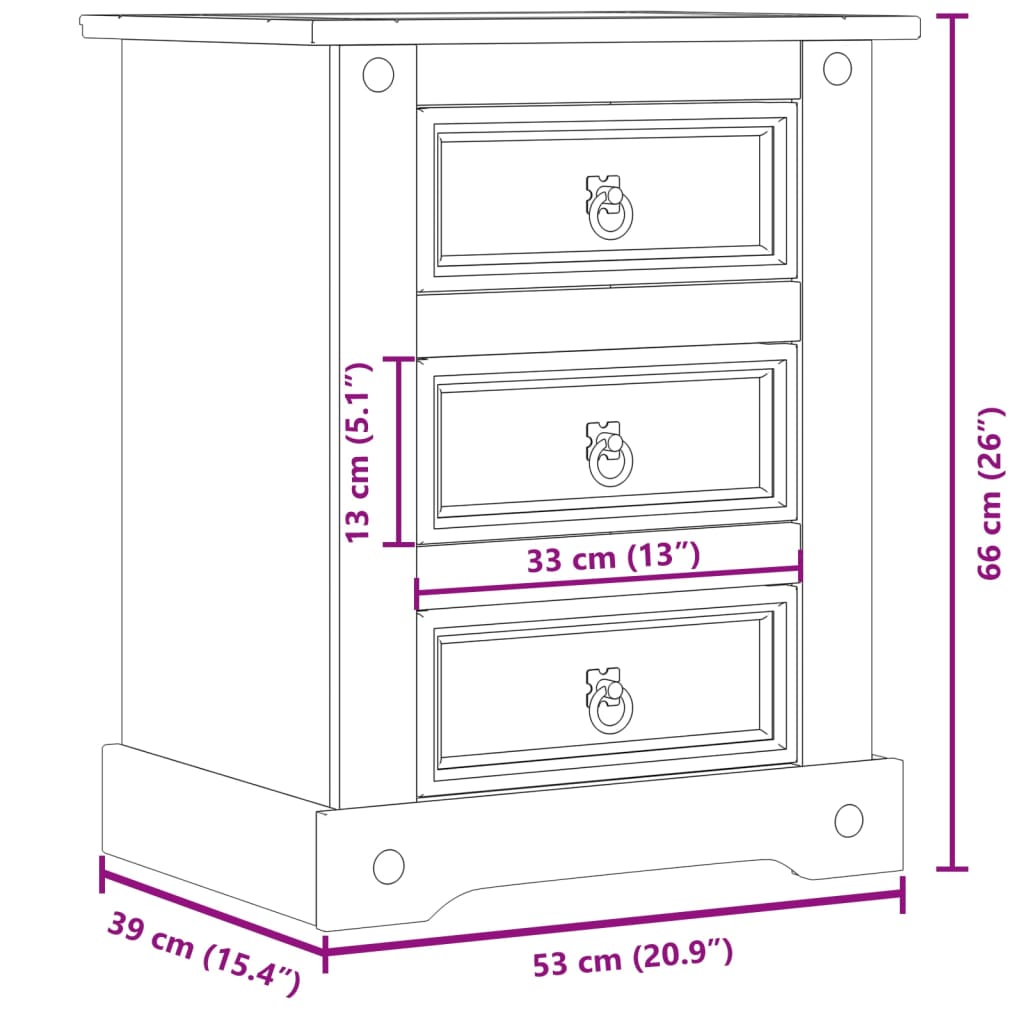 Sängbord Corona 53x39x66 cm massiv furu