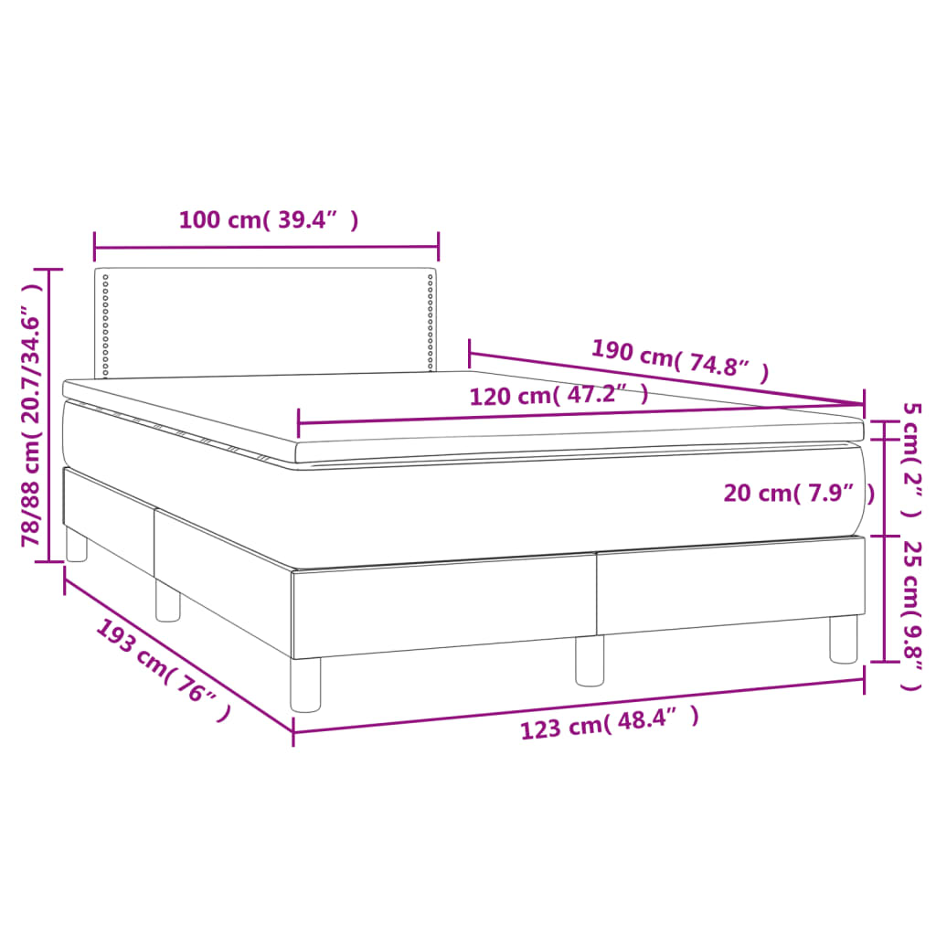 Ramsäng med madrass & LED vit 120x190 cm konstläder