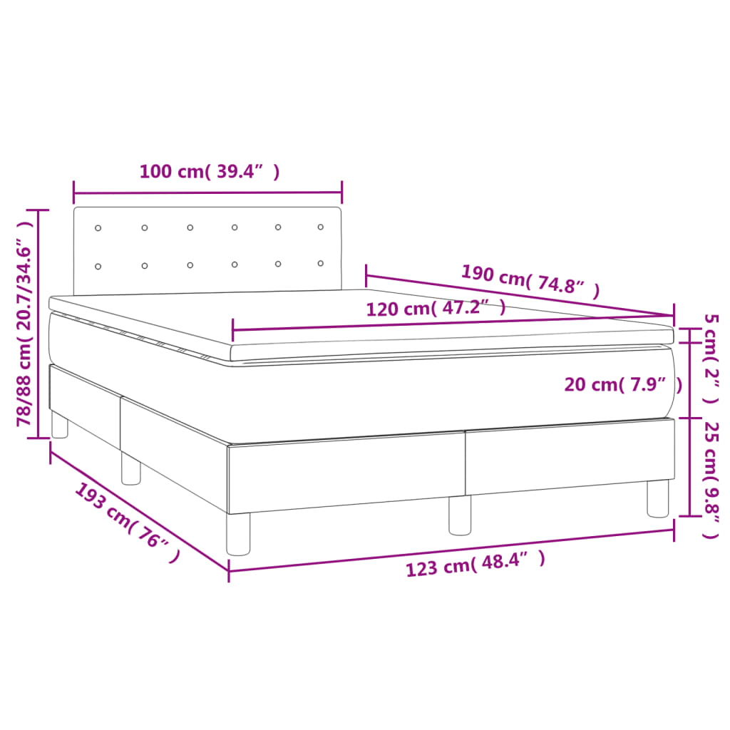 Ramsäng med madrass & LED vit 120x190 cm konstläder