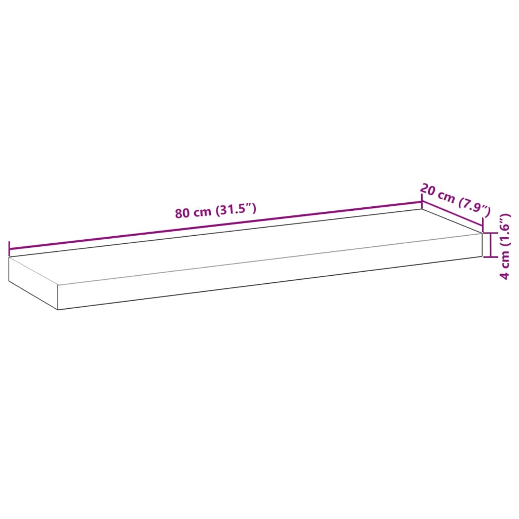 Svävande hylla 80x20x4 cm obehandlat massivt akaciaträ