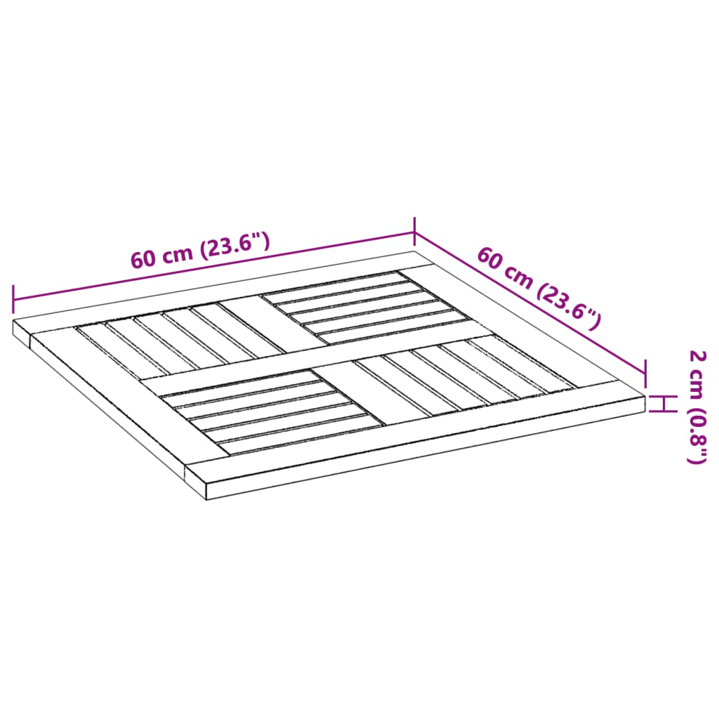 Bordsskiva 60x60x2 cm fyrkantig massiv akacia