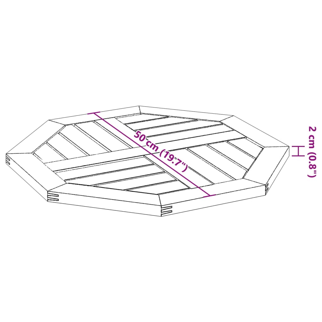 Bordsskiva 50x50x2 cm åttakantig massivt akaciaträ