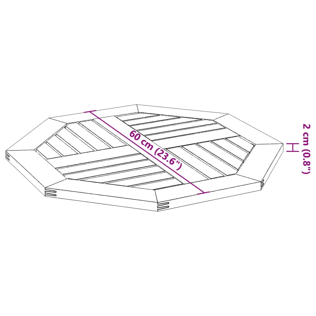 Bordsskiva 60x60x2 cm åttakantig massivt akaciaträ