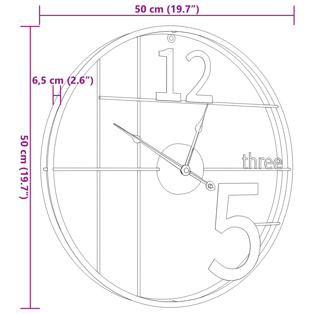 Väggklocka svart Ø50 cm järn