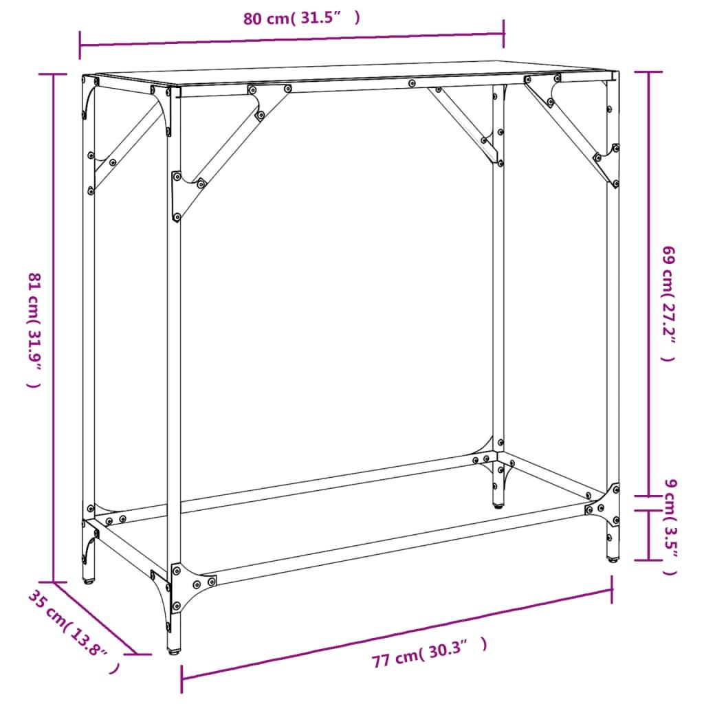 Konsolbord med svart glasskiva 60x35x81 cm stål - HQ5