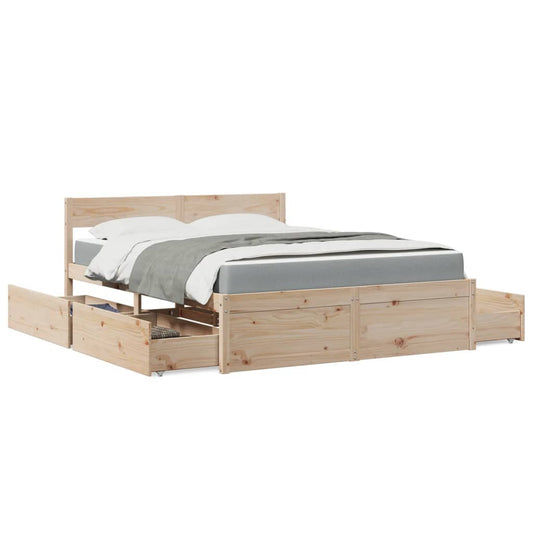 Sängram med lådor och madrass 160x200 cm massiv furu