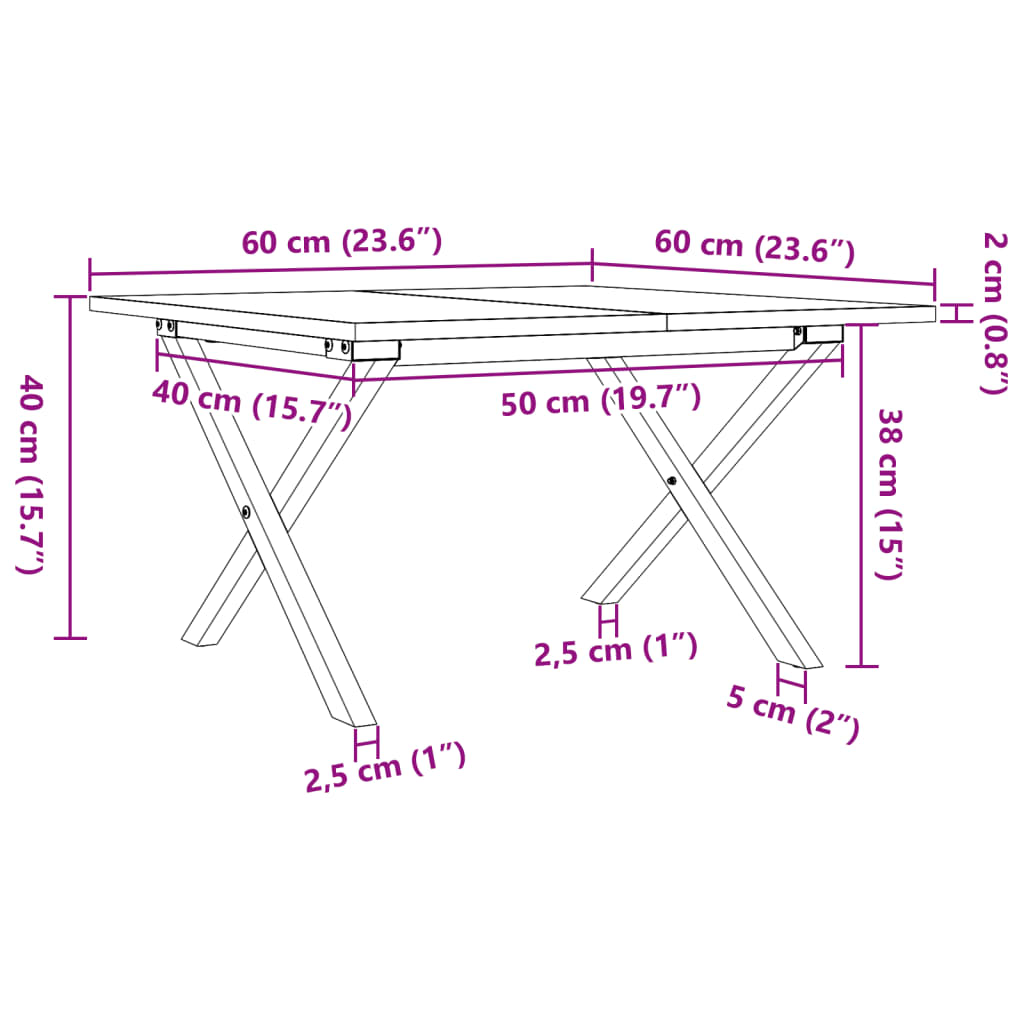 Soffbord X-ram 60x60x40 cm massiv furu och stål