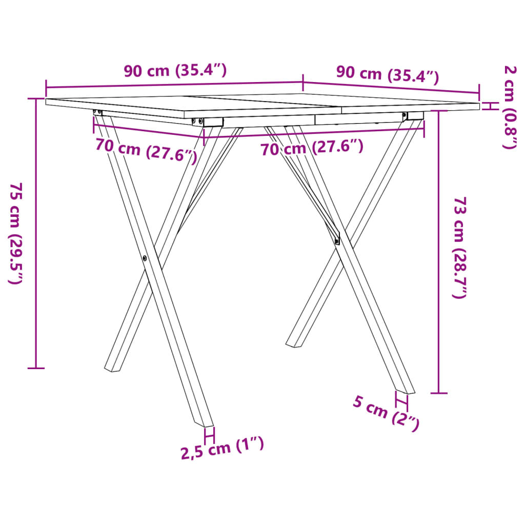 Matbord X-ram 90x90x75 cm massiv furu och stål