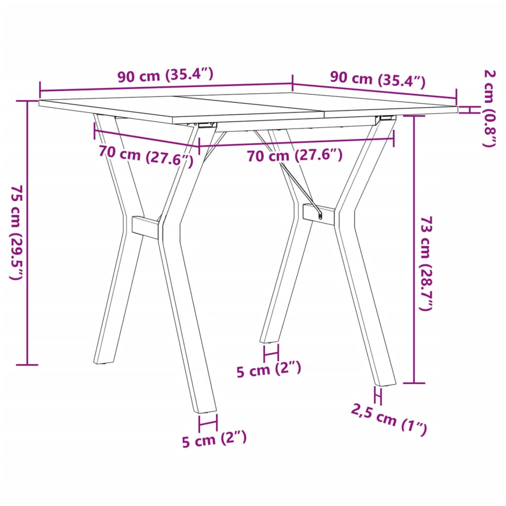 Matbord Y-ram 90x90x75 cm massiv furu och stål