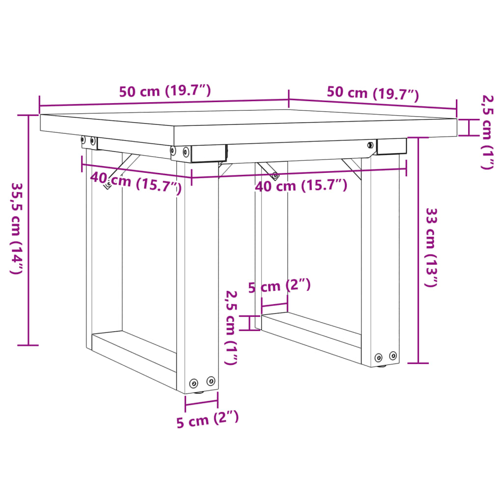 Soffbord O-ram 50x50x35,5 cm massiv furu och stål