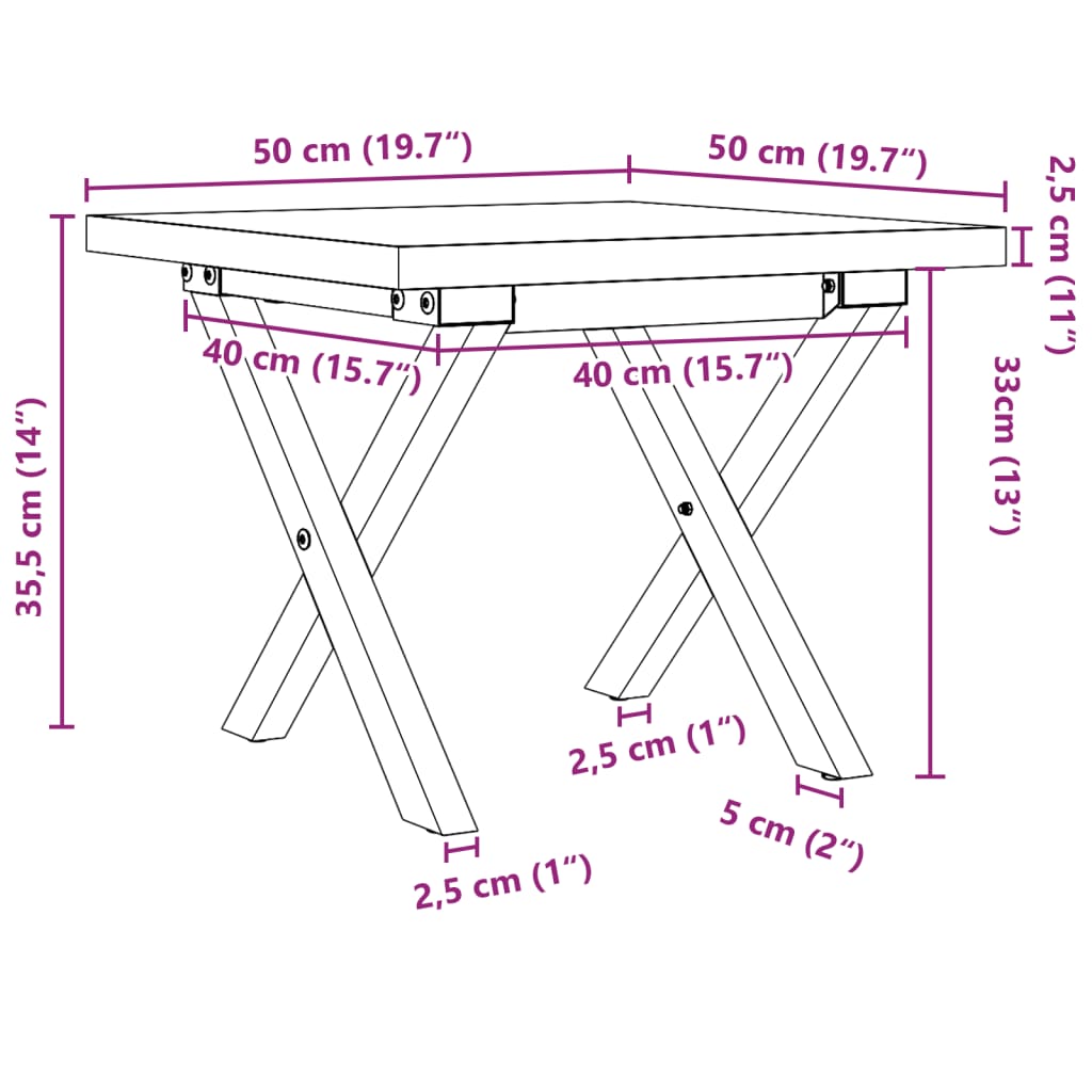 Soffbord X-ram 50x50x35,5 cm massiv furu och stål