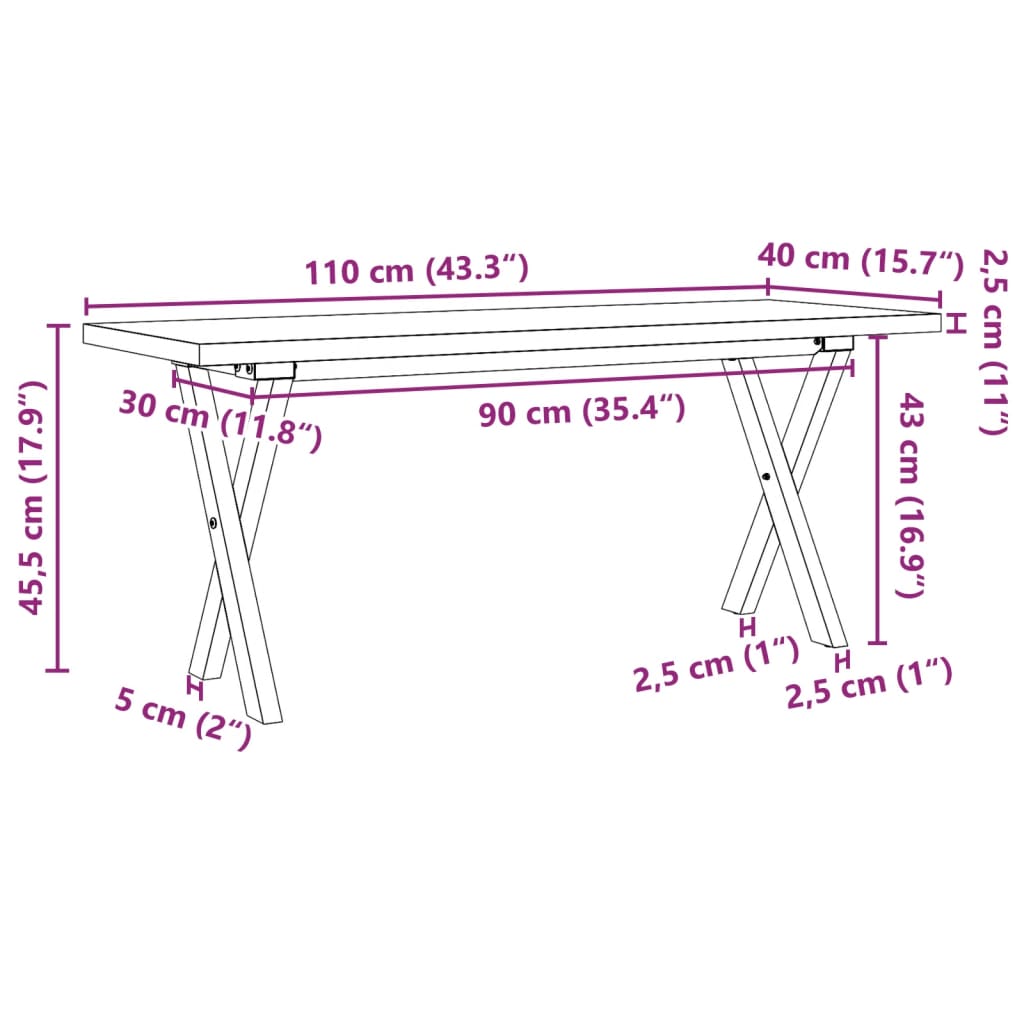 Soffbord X-ram 110x40x45,5 cm massiv furu och stål