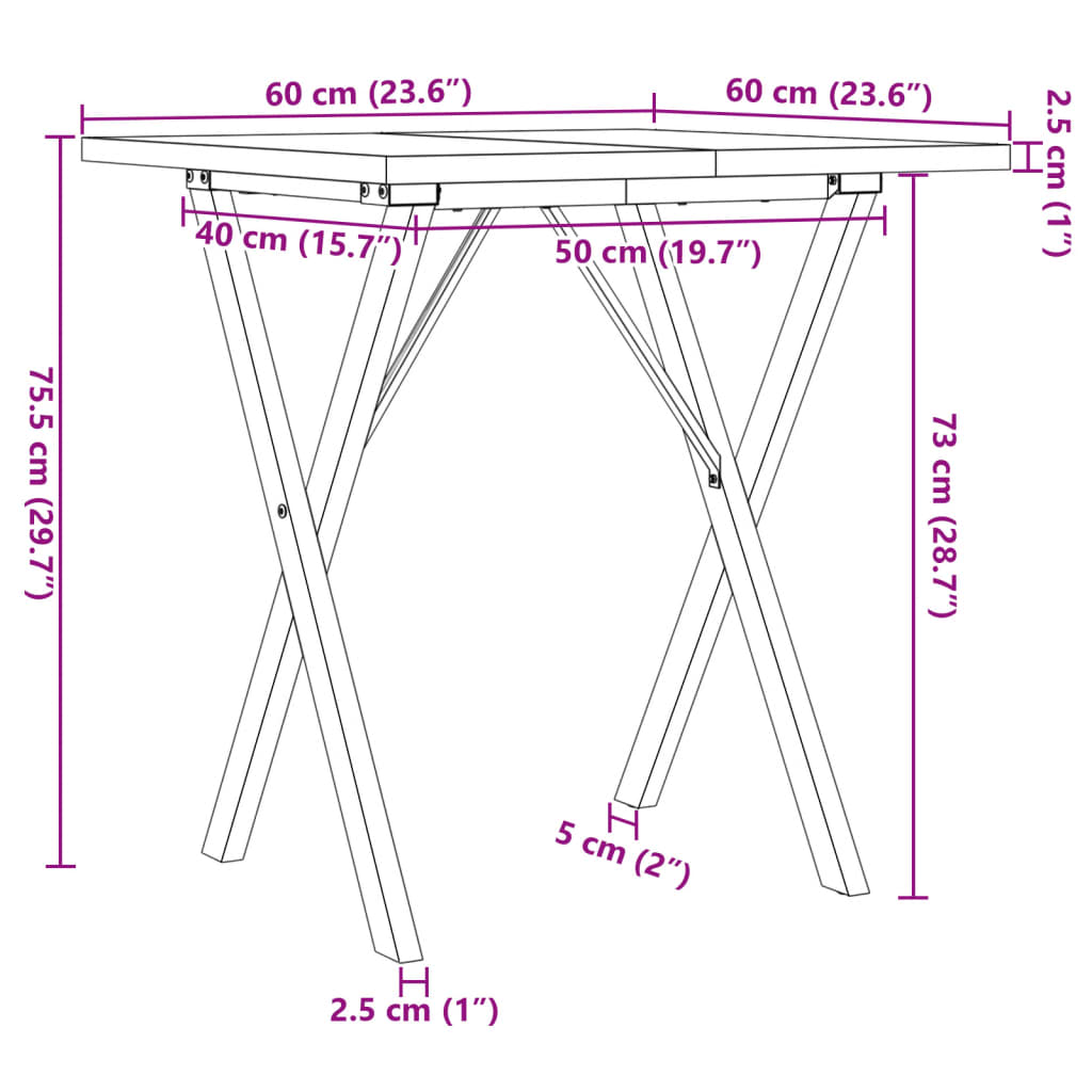 Matbord X-ram 60x60x75,5 cm massiv furu och stål