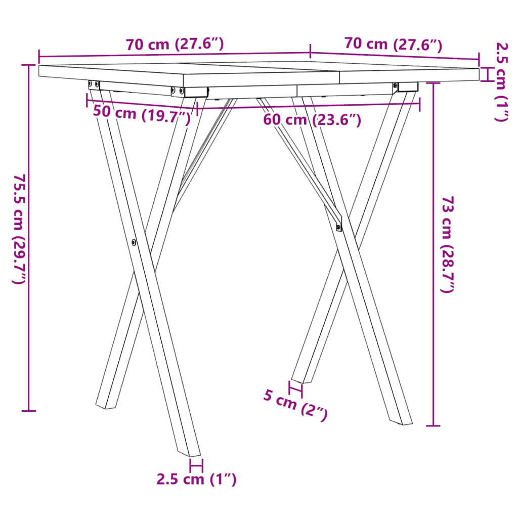 Matbord X-ram 70x70x75,5 cm massiv furu och stål