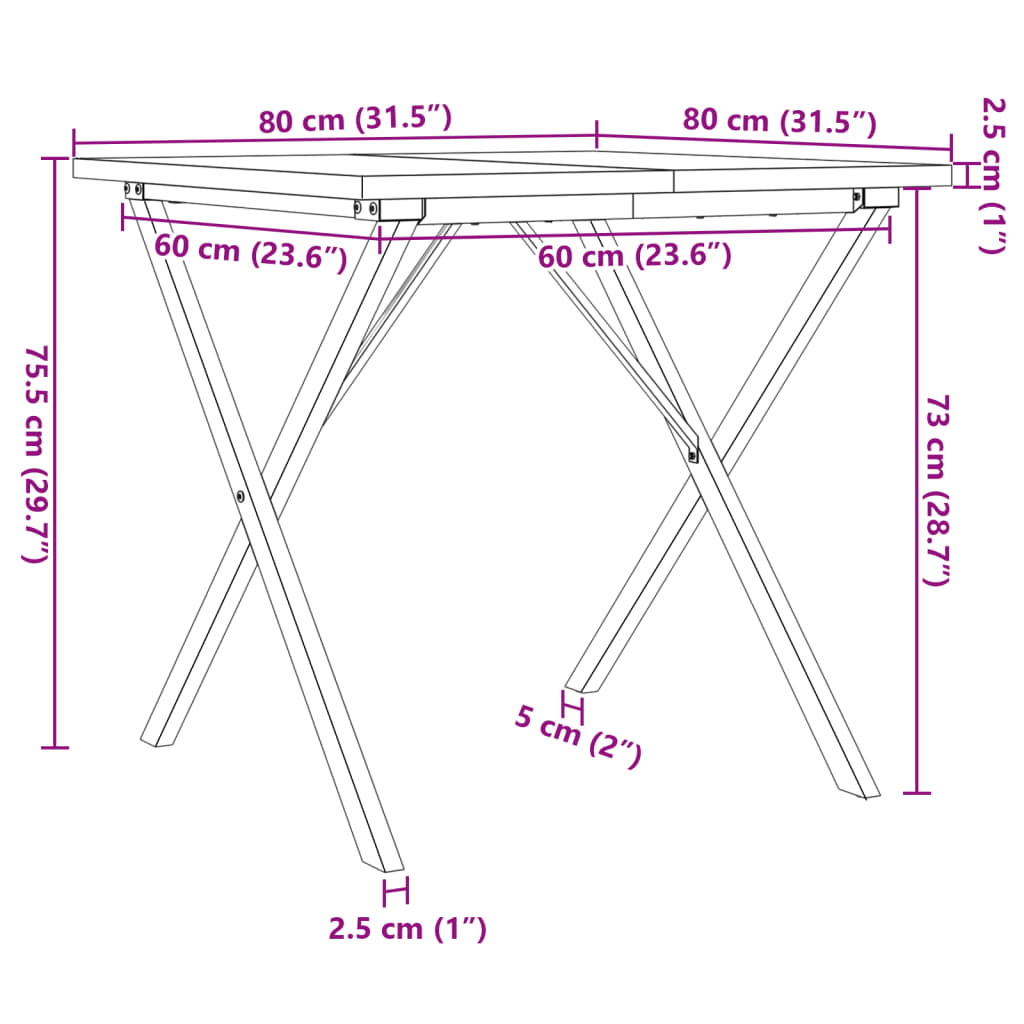 Matbord X-ram 80x80x75,5 cm massiv furu och stål