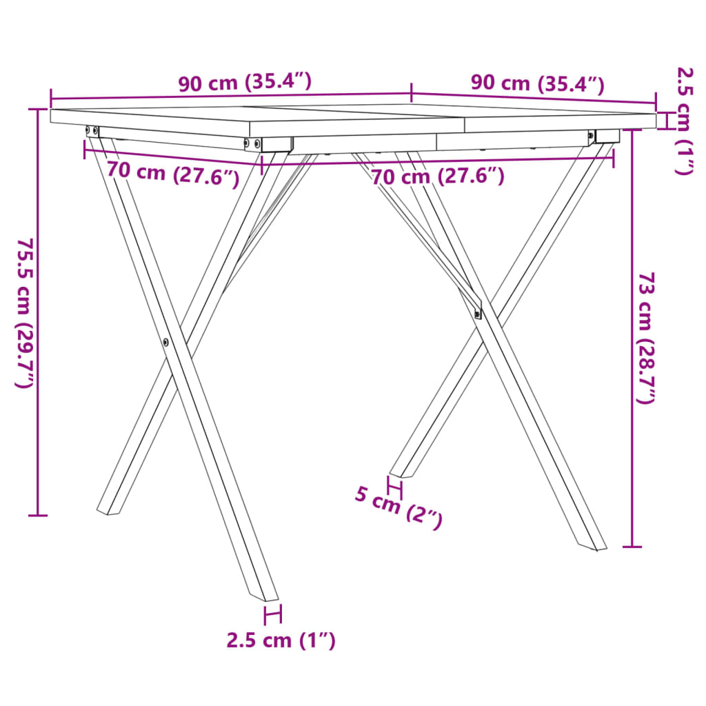 Matbord X-ram 90x90x75,5 cm massiv furu och stål