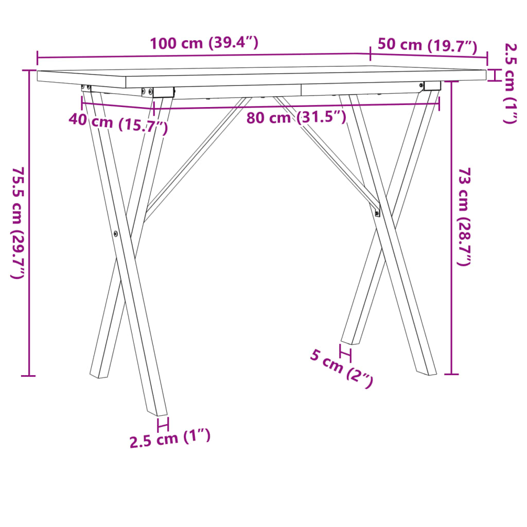 Matbord X-ram 100x50x75,5 cm massiv furu och stål