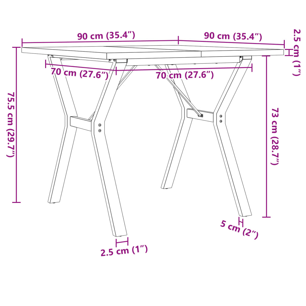 Matbord Y-ram 90x90x75,5 cm massiv furu och stål