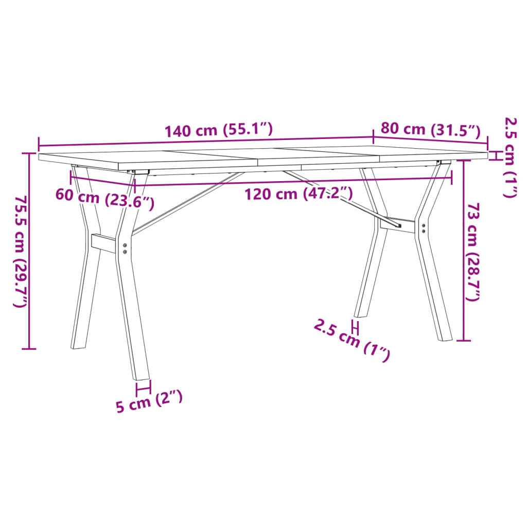 Matbord Y-ram 140x80x75,5 cm massiv furu och stål