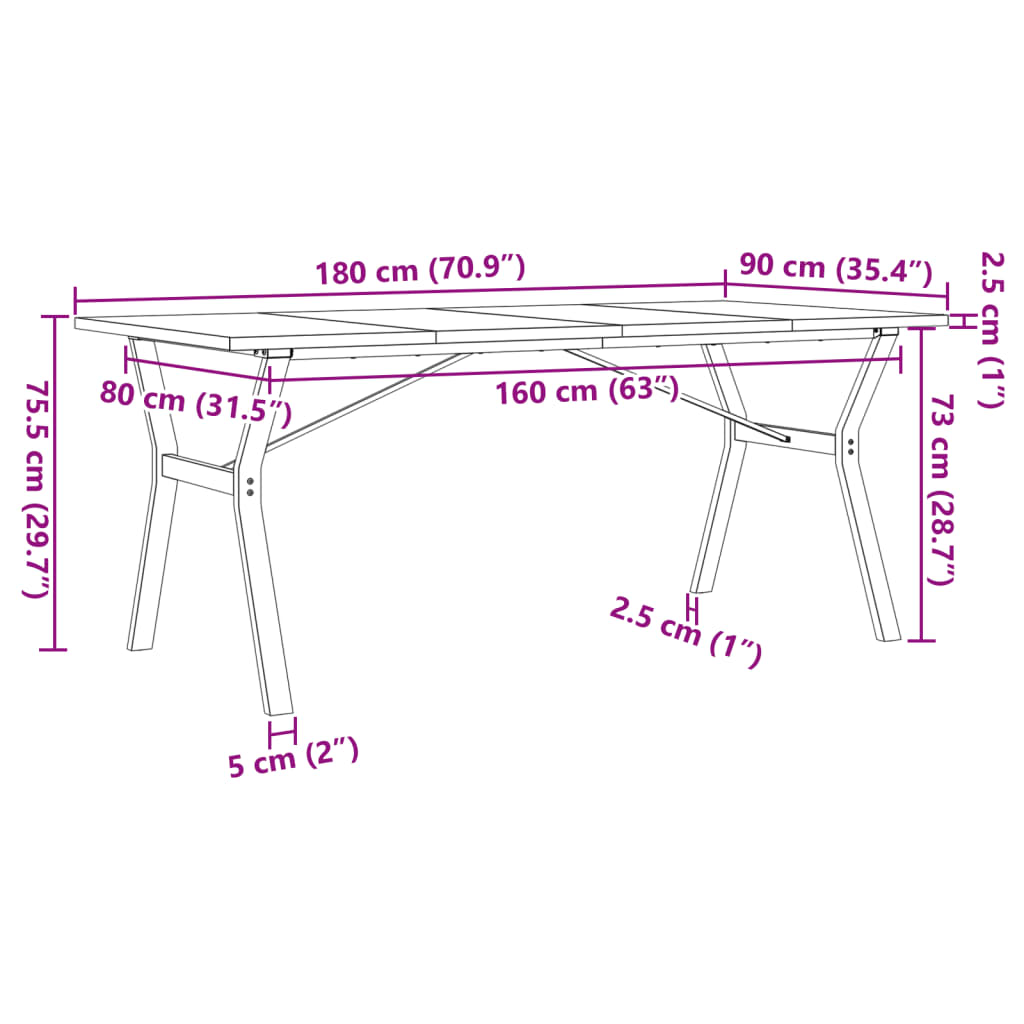 Matbord Y-ram 180x90x75,5 cm massiv furu och stål