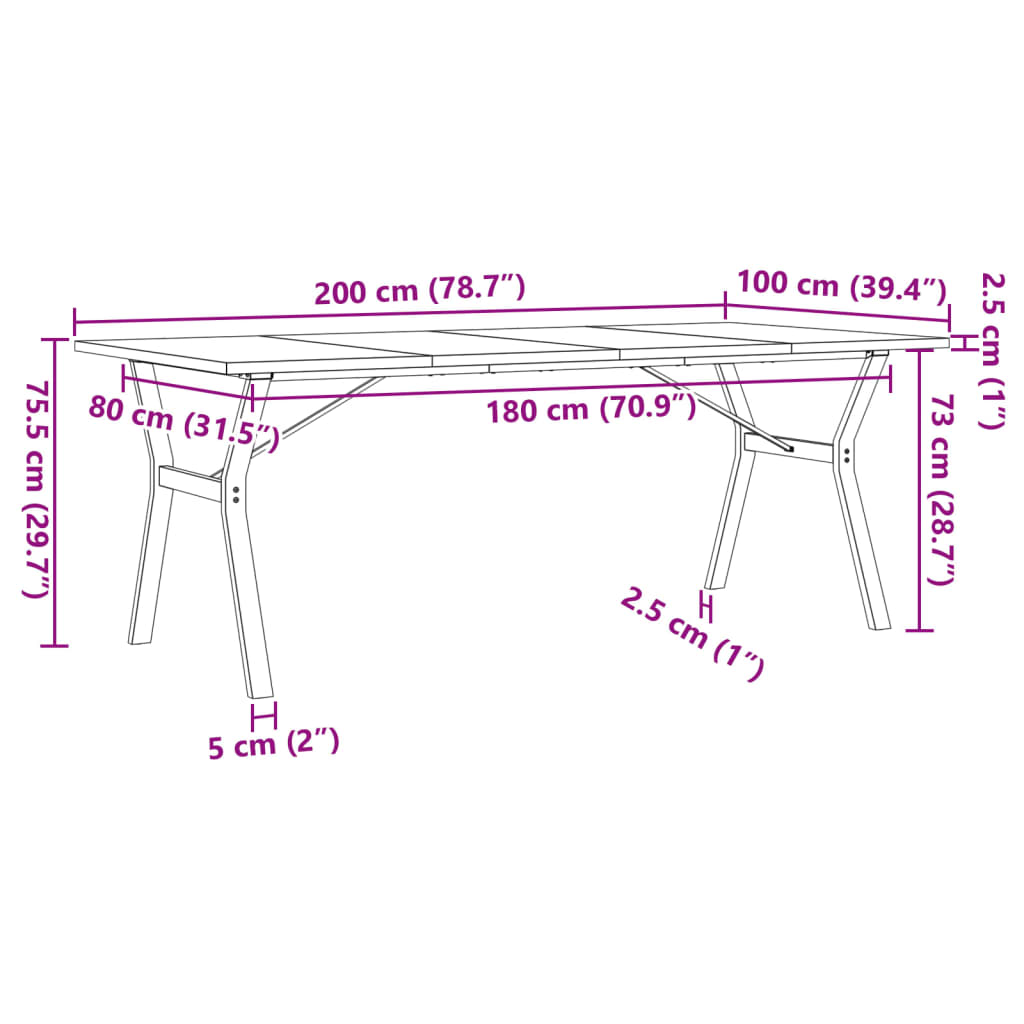 Matbord Y-ram 200x100x75,5 cm massiv furu och stål