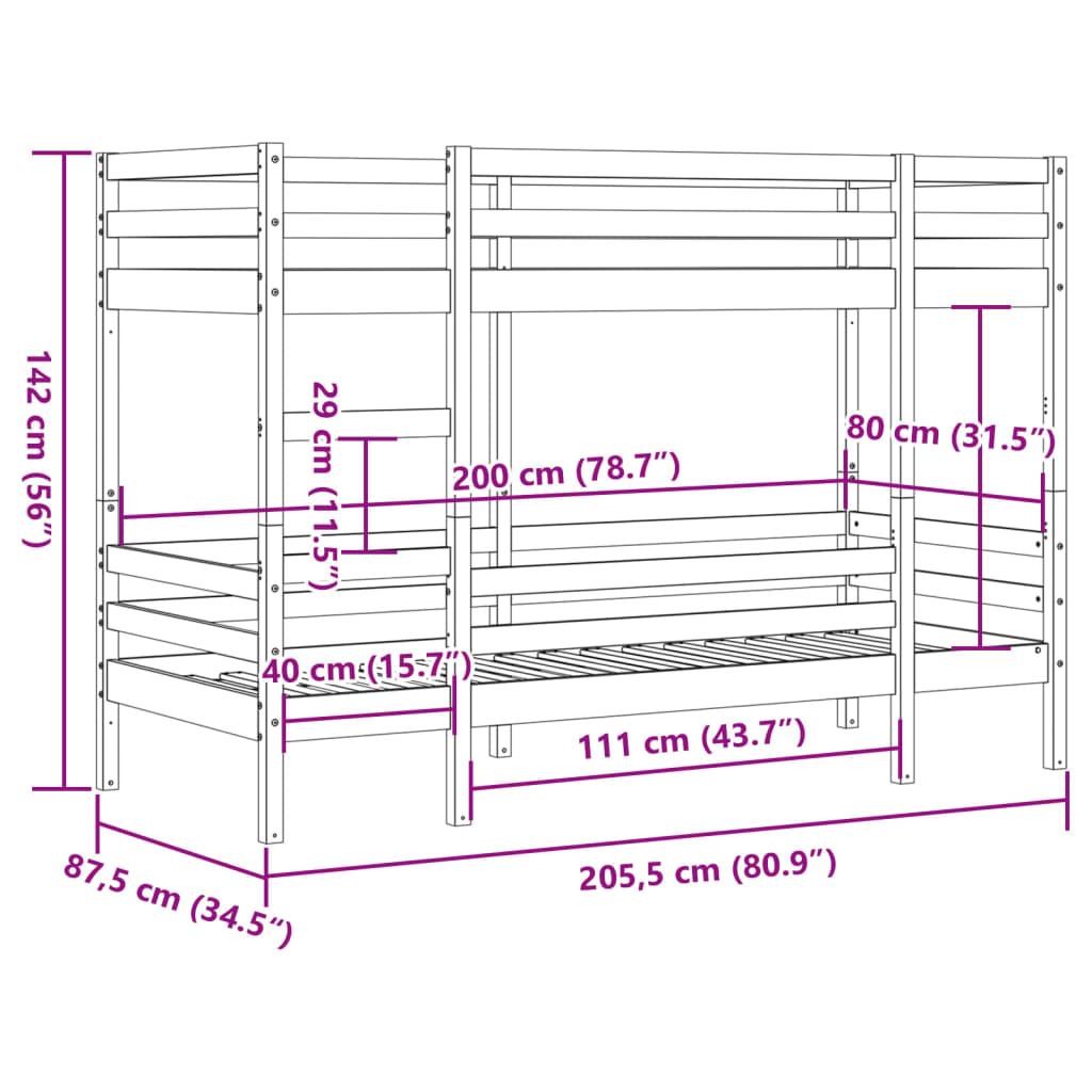 Våningssäng vaxad brun 80x200 cm massiv furu - HQ5