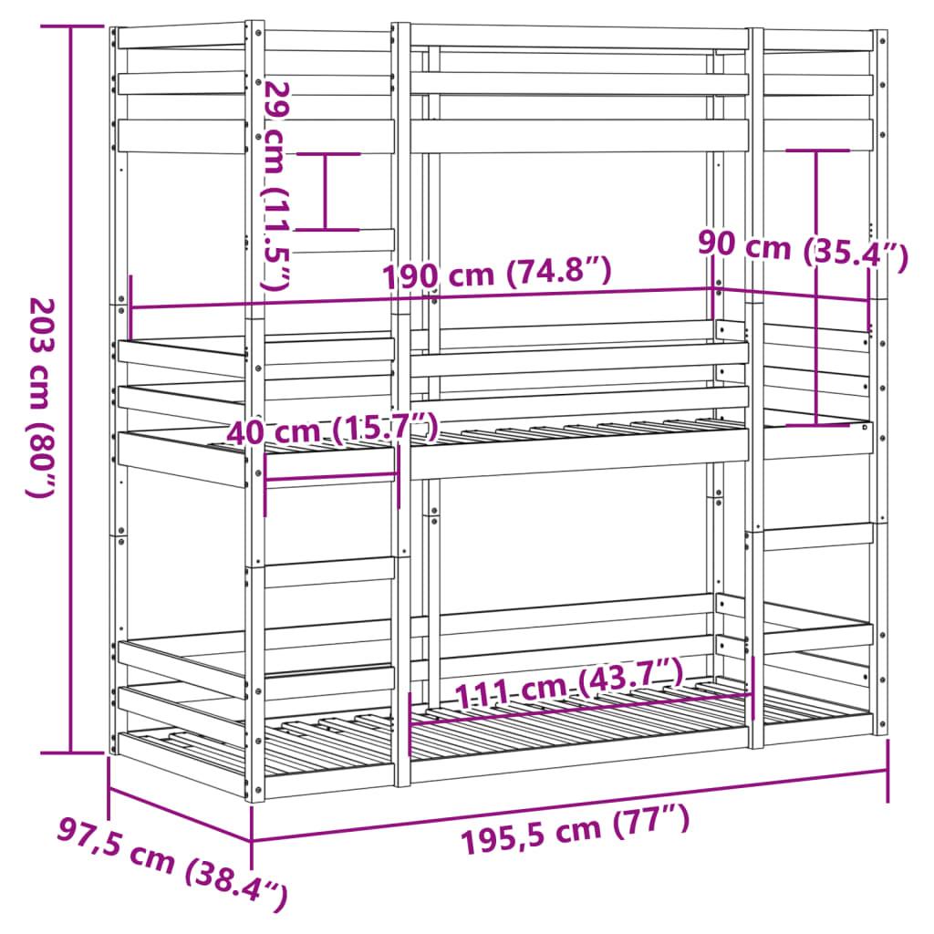 Våningssäng 3 våningar vit 90x190 cm massiv furu - HQ5