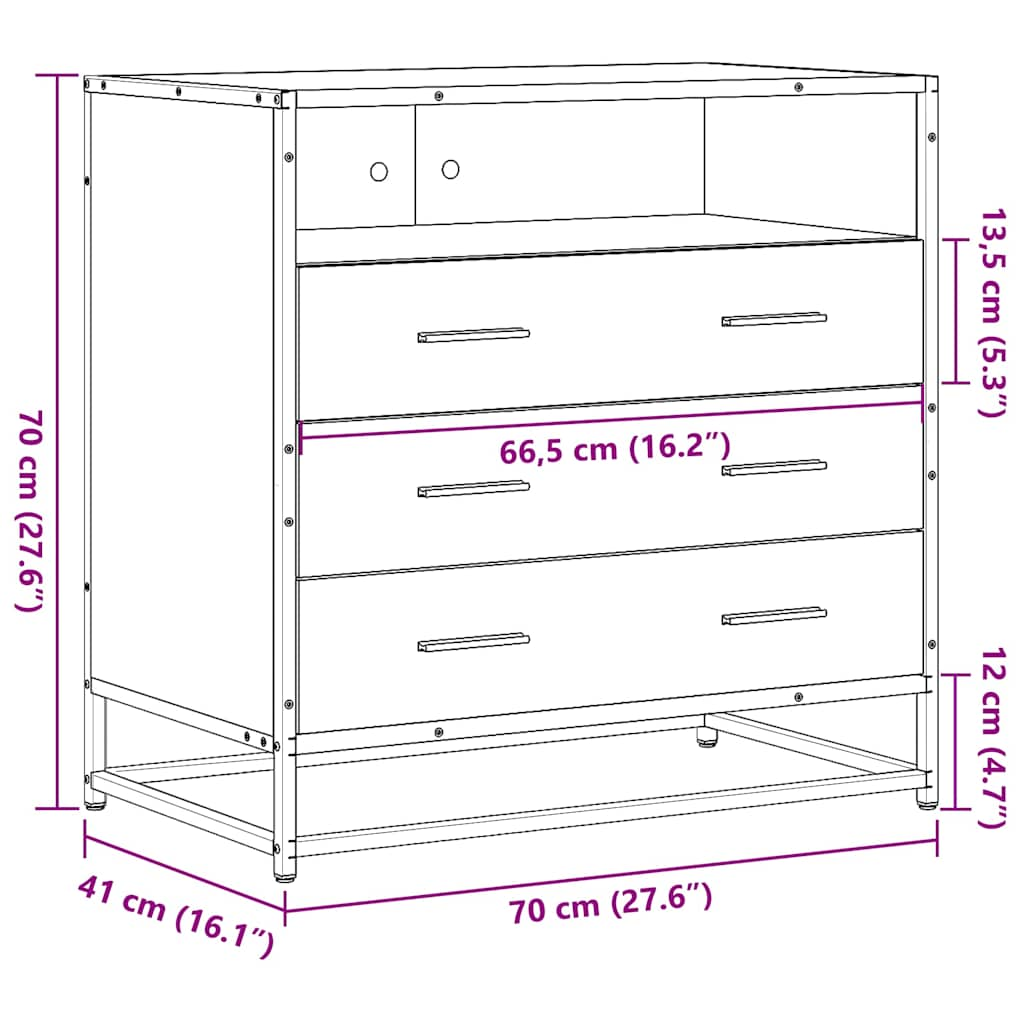 Lådskåp rökfärgad ek 70x41x70 cm konstruerat trä