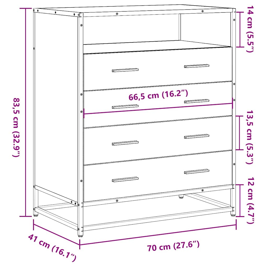 Lådskåp rökfärgad ek 70x41x83,5 cm konstruerat trä