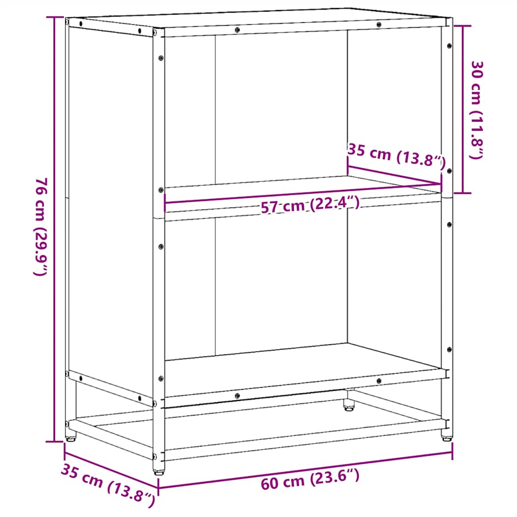 Bokhylla rökfärgad ek 60x35x76 cm konstruerat trä