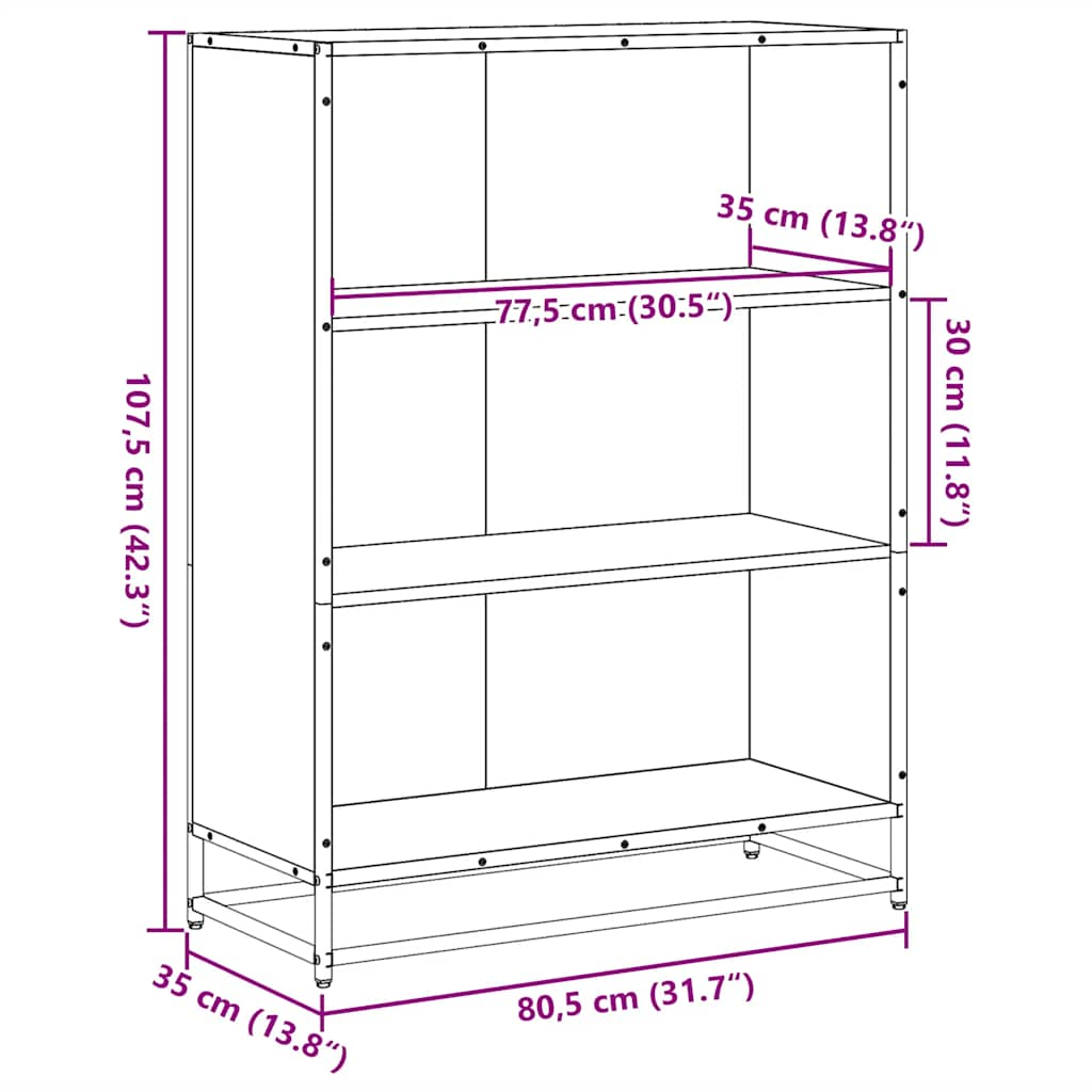 Bokhylla sonoma-ek 80,5x35x107,5 cm konstruerat trä