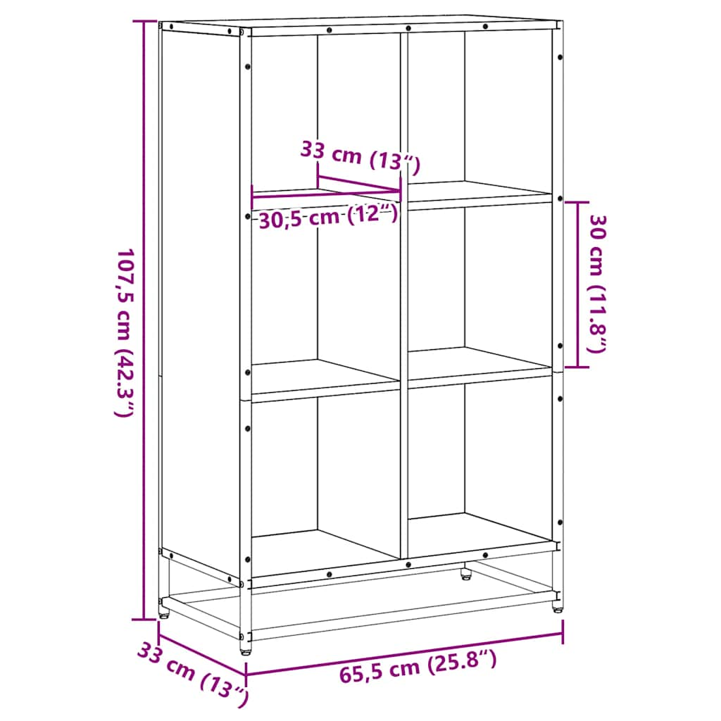 Bokhylla rökfärgad ek 65,5x33x107,5 cm konstruerat trä