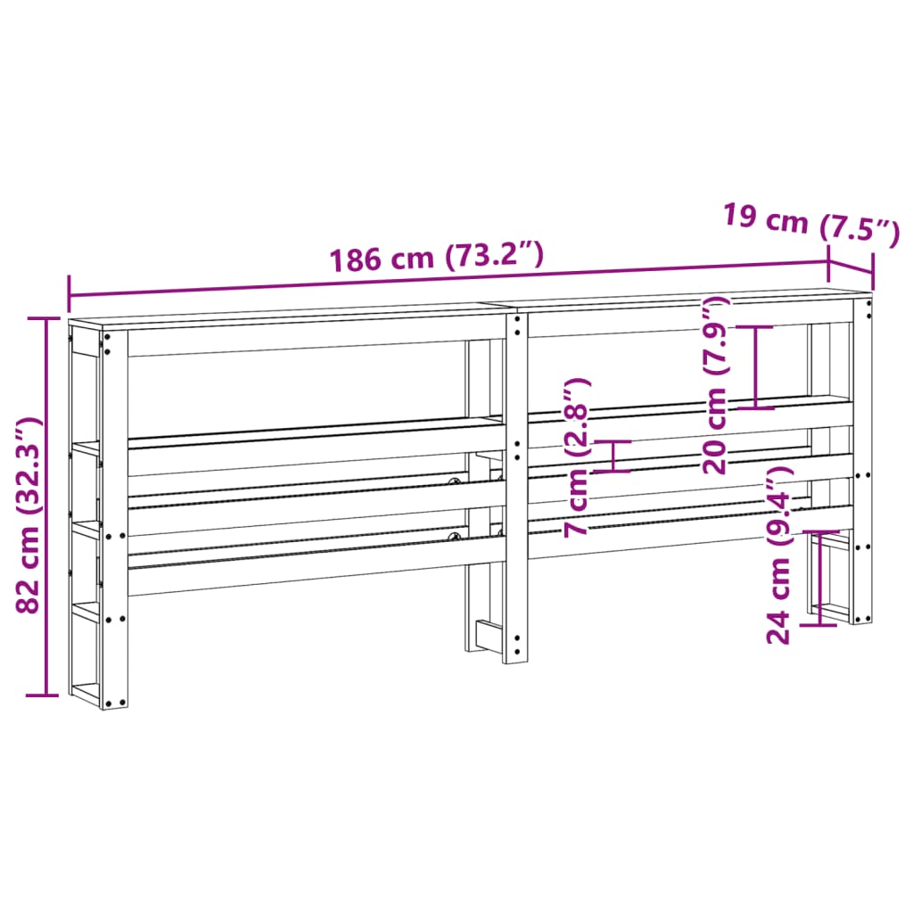 Huvudgavel med hyllor vaxbrun 180 cm massiv furu