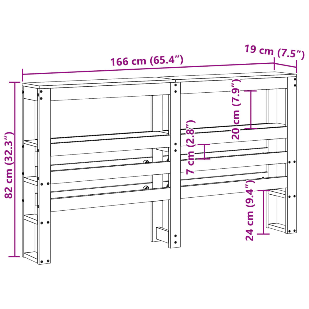 Huvudgavel med hyllor 160 cm massiv furu