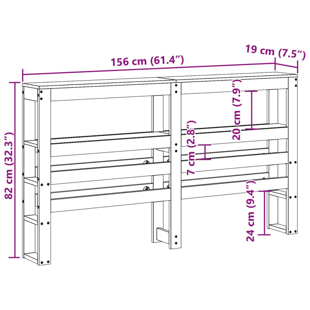 Huvudgavel med hyllor vaxbrun 150 cm massiv furu