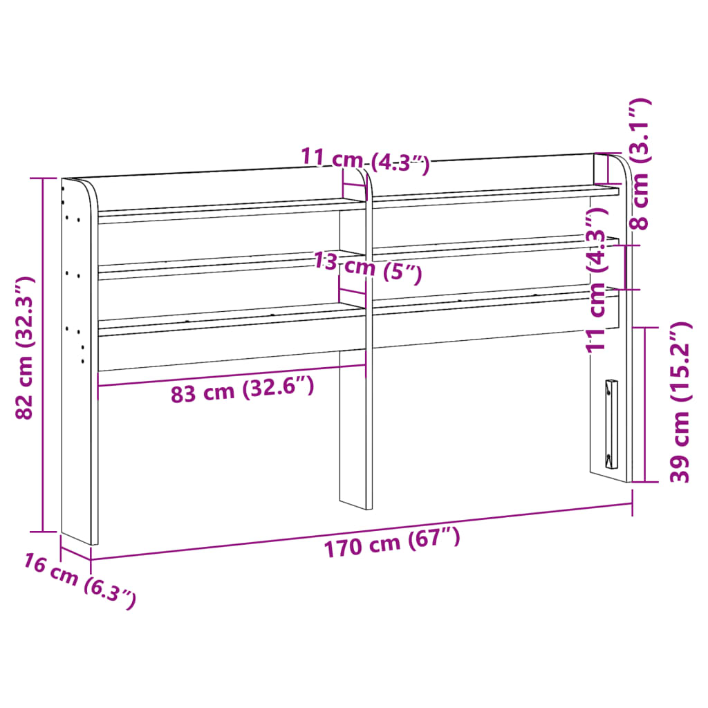 Huvudgavel med hyllor vit 160 cm massiv furu