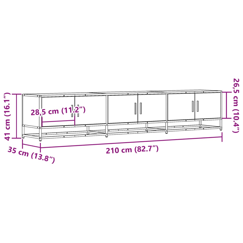 Tv-bänk rökfärgad ek 210x35x41 cm konstruerat trä