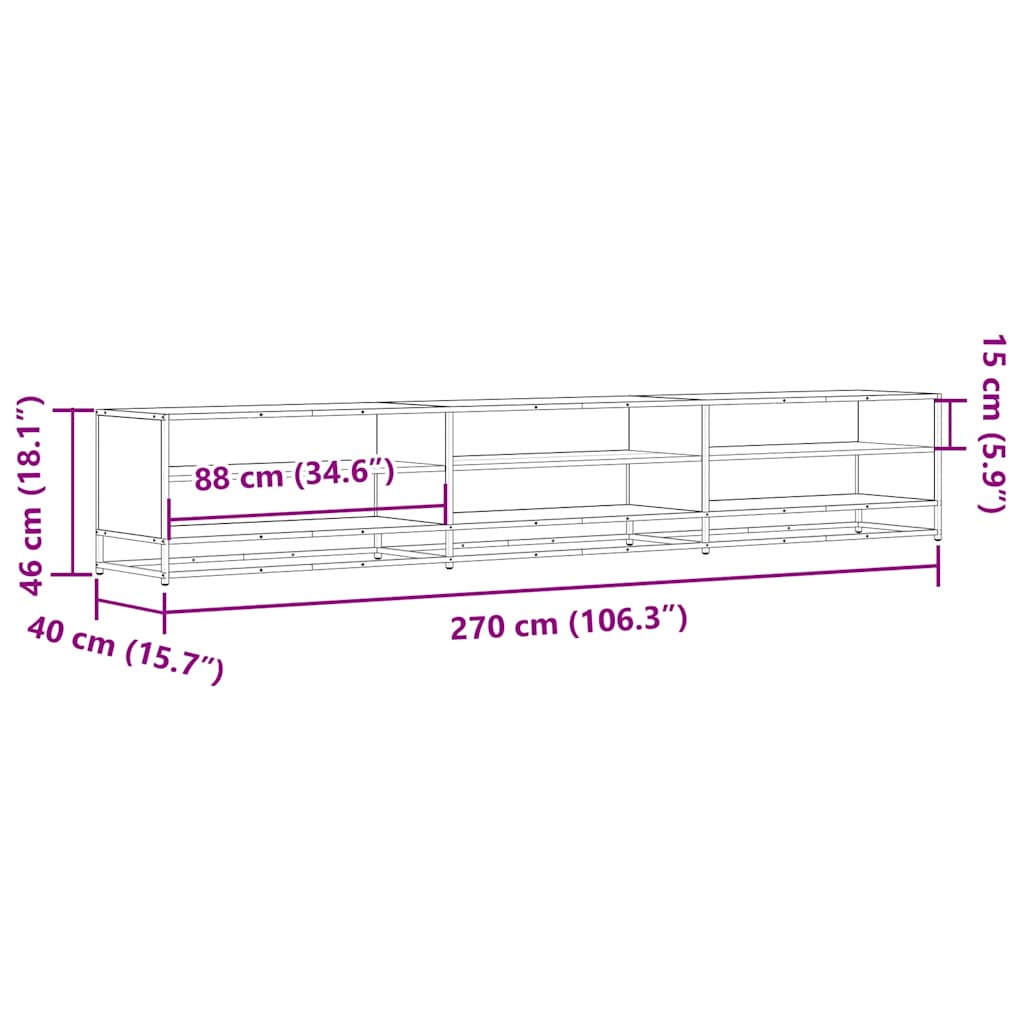 Tv-bänk rökfärgad ek 270x40x46 cm konstruerat trä