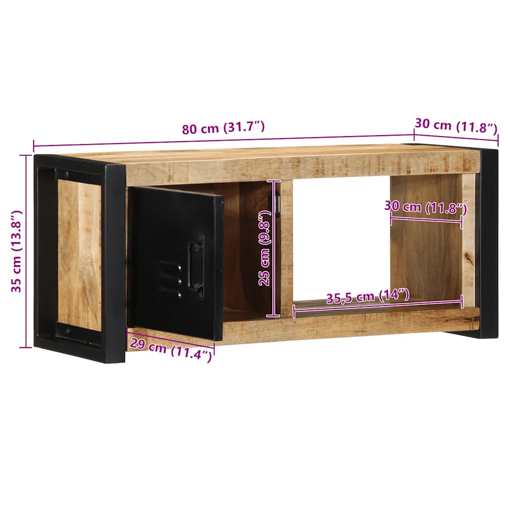 Tv-bänk 80x30x35 cm massivt grovt mangoträ