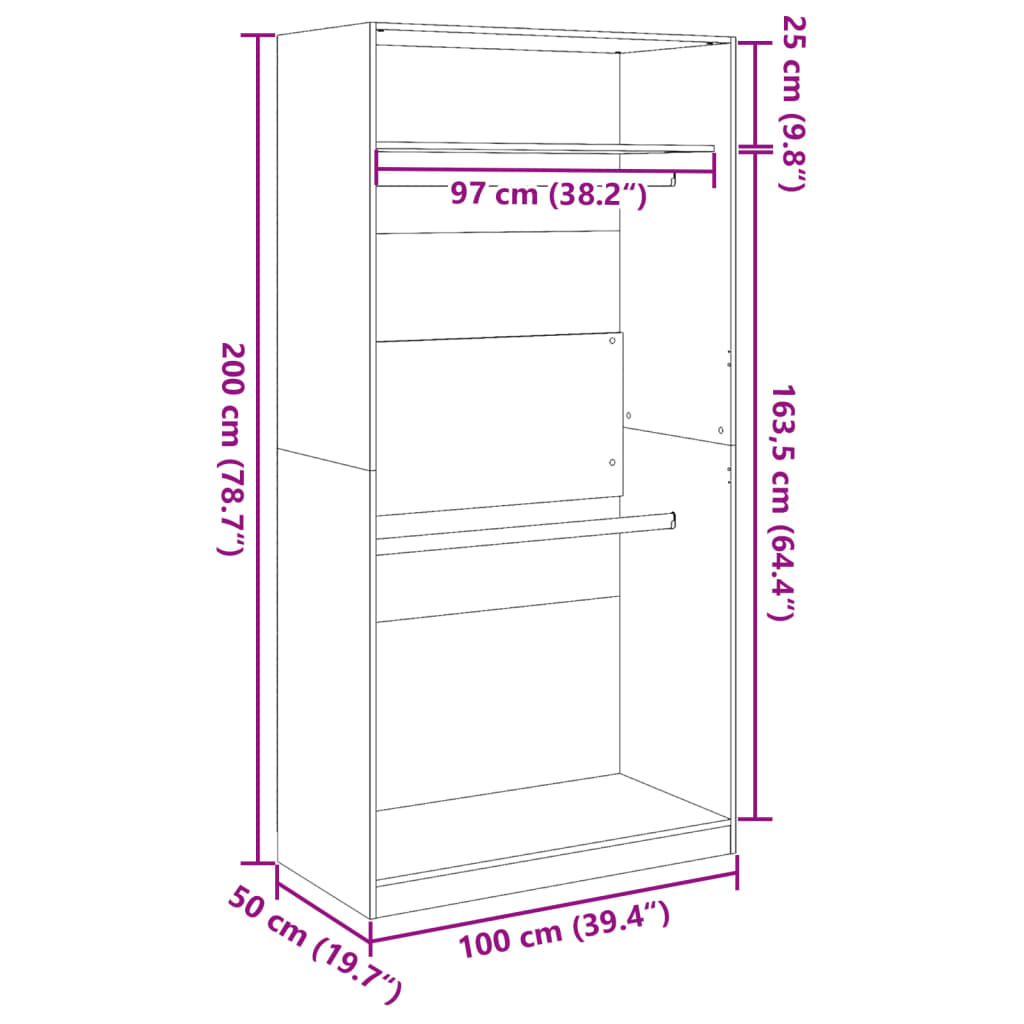 Garderob vit 100x50x200 cm konstruerat trä