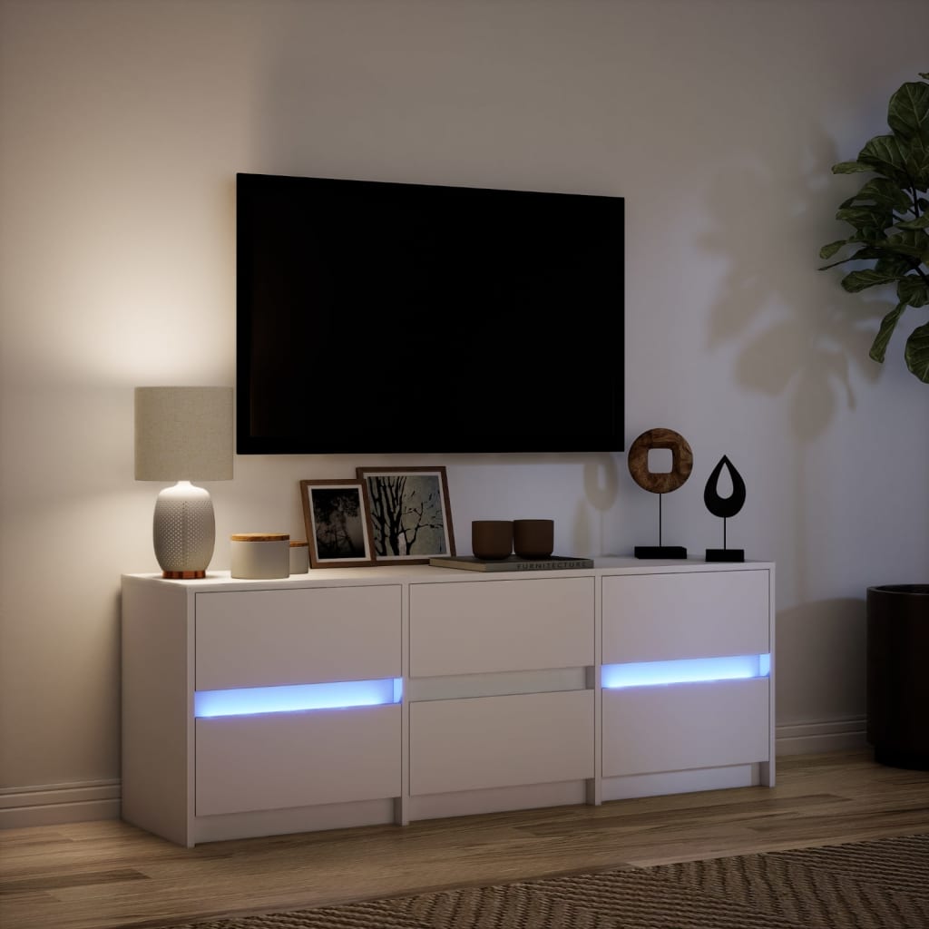 Tv-bänk med LEDs vit 140x34x50 cm konstruerat trä