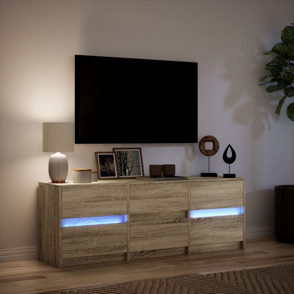 Tv-bänk med LEDs sonoma-ek 140x34x50 cm konstruerat trä