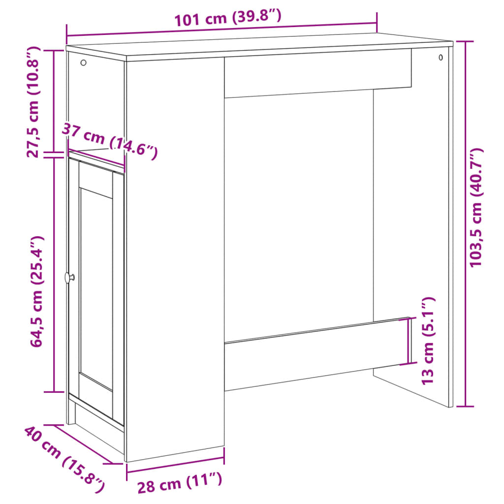 Barbord med ställ betonggrå 101x40x103,5 cm konstruerat trä