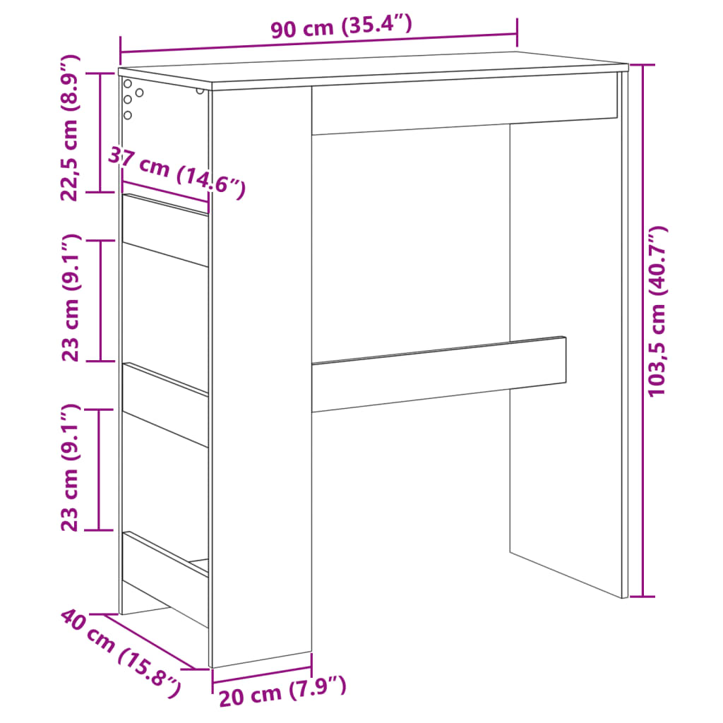 Barbord med ställ vit 90x40x103,5 cm konstruerat trä