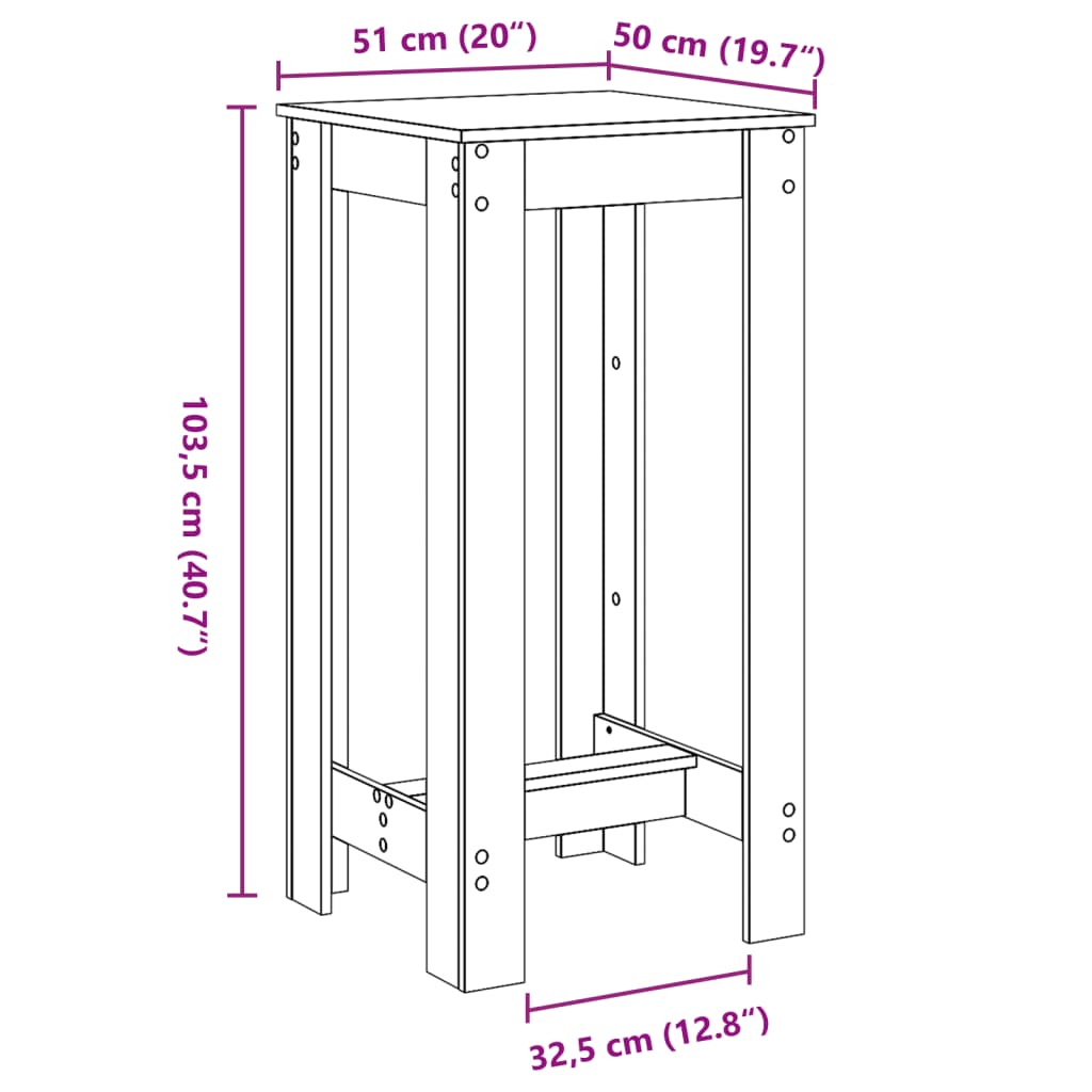 Barbord vit 51x50x103,5 cm konstruerat trä