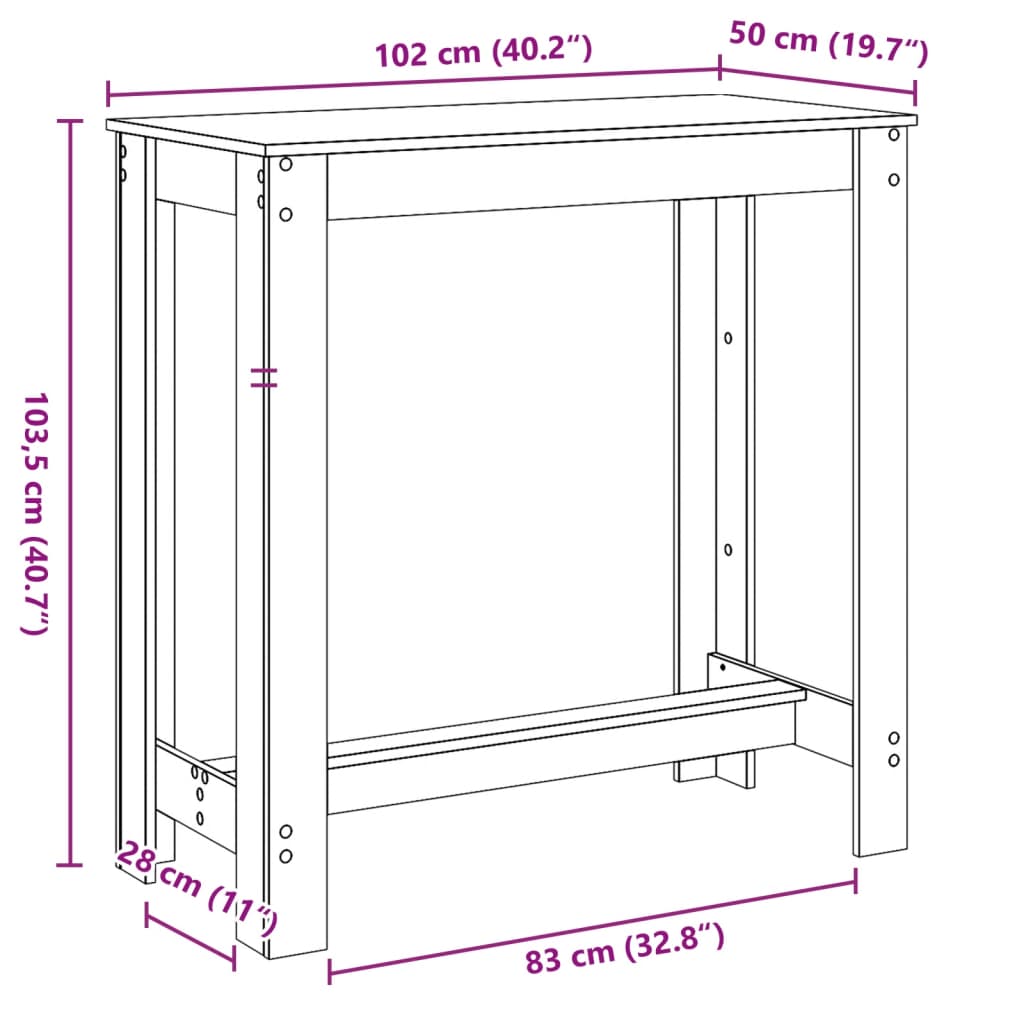 Barbord betonggrå 102x50x103,5 cm konstruerat trä