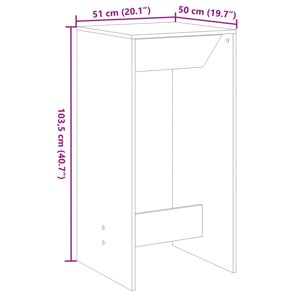 Barbord vit 51x50x103,5 cm konstruerat trä